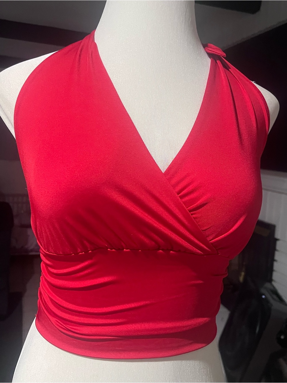 Red Halter Wrap Crop Top